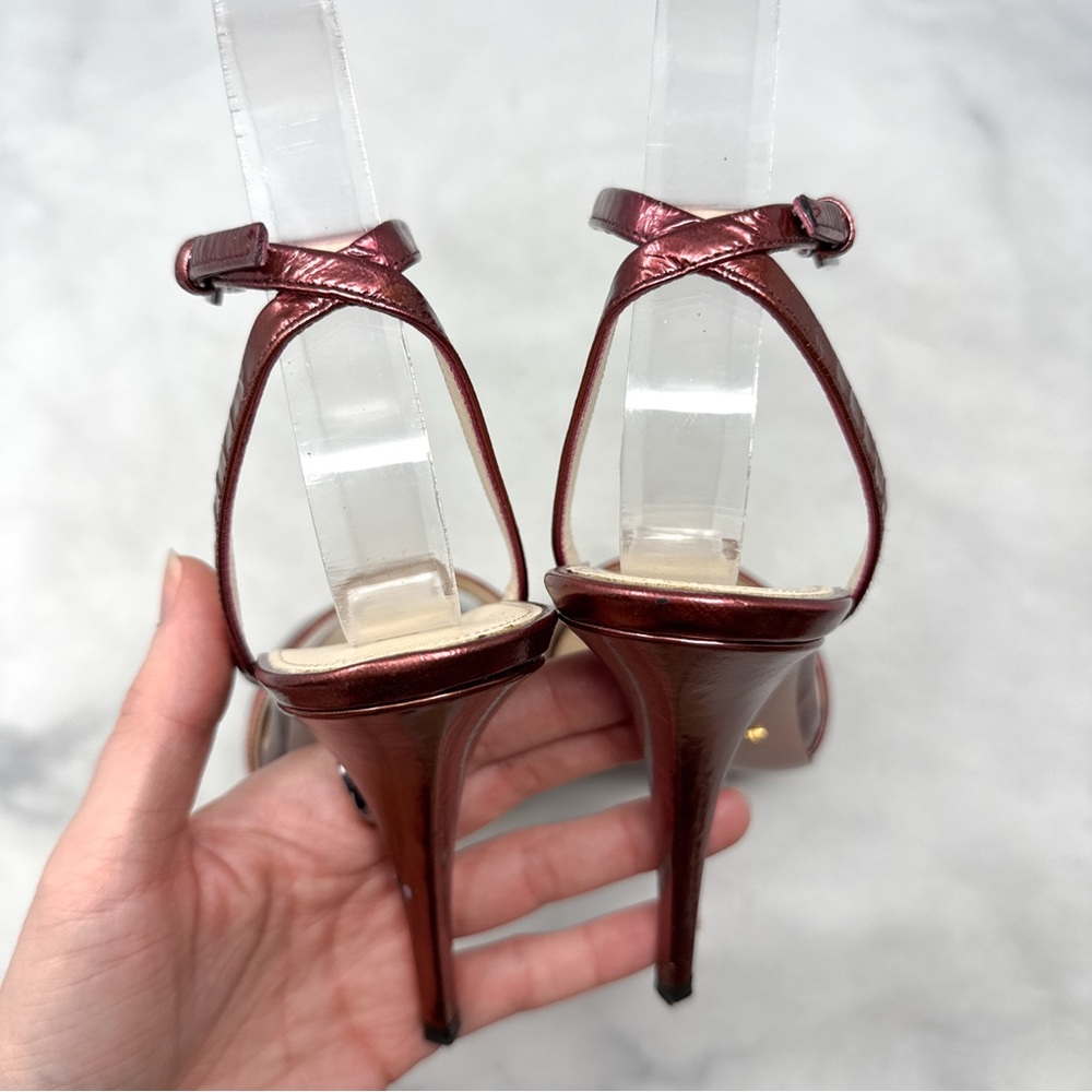 PRADA Vintage Y2K Metallic Leather Ankle Strap Platform Sandal Pumps Heels 36 - Picture 7 of 14